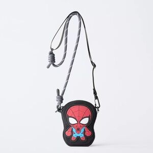 Zara Kids Black Crossbody Bag with Red Spiderman Graphic